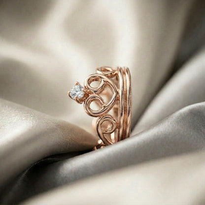 Natural White Topaz Crown Ring in 925 Sterling Silver