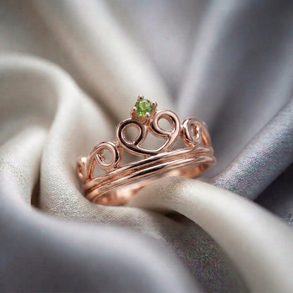 Natural Peridot Crown Ring in 925 Sterling Silver