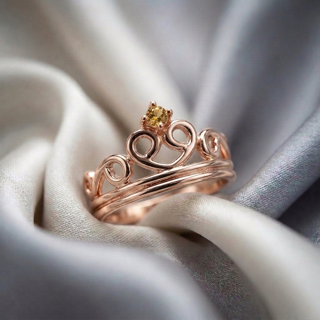 Natural Citrine Crown Ring in 925 Sterling Silver