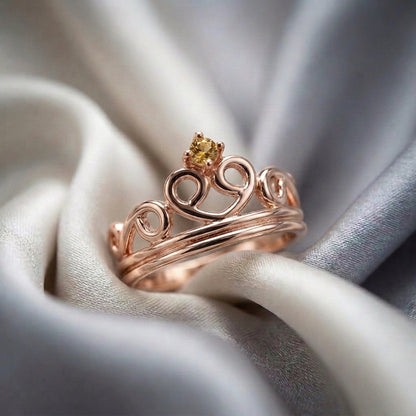 Natural Citrine Crown Ring in 925 Sterling Silver