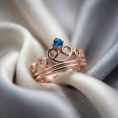 Natural Swiss Blue Topaz Crown Ring in 925 Sterling Silver