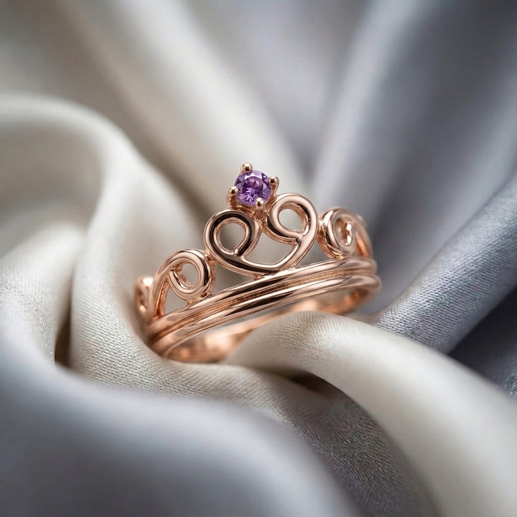 Natural Amethyst Crown Ring in 925 Sterling Silver