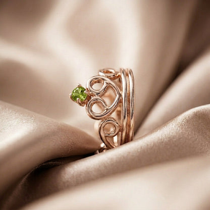 Natural Peridot Crown Ring in 925 Sterling Silver