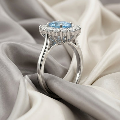 Natural Swiss Blue Topaz Roselle Ring in 925 Sterling Silver