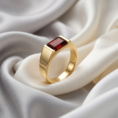 Natural Red Garnet Prestige Ring in 925 Sterling Silver