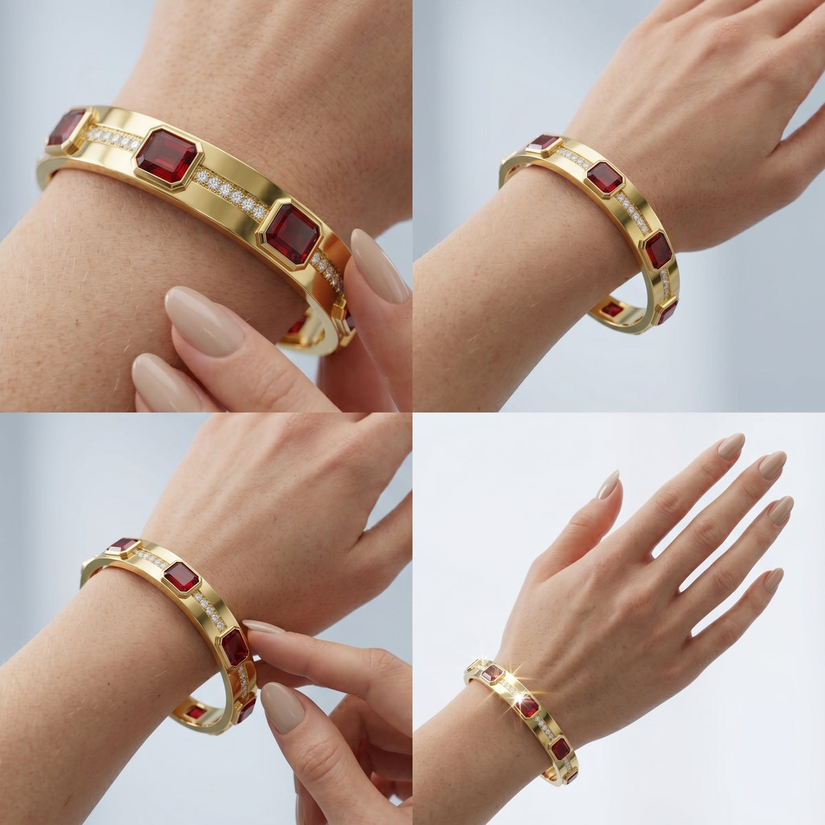 Natural Garnet Geometric Statement Bangle