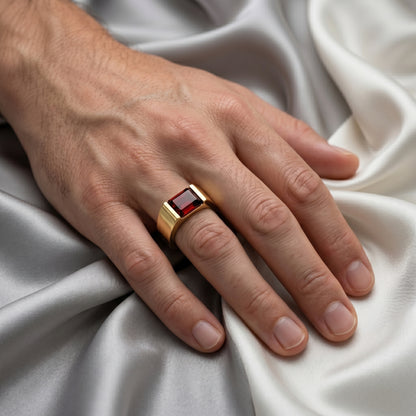 Natural Red Garnet Prestige Ring in 925 Sterling Silver