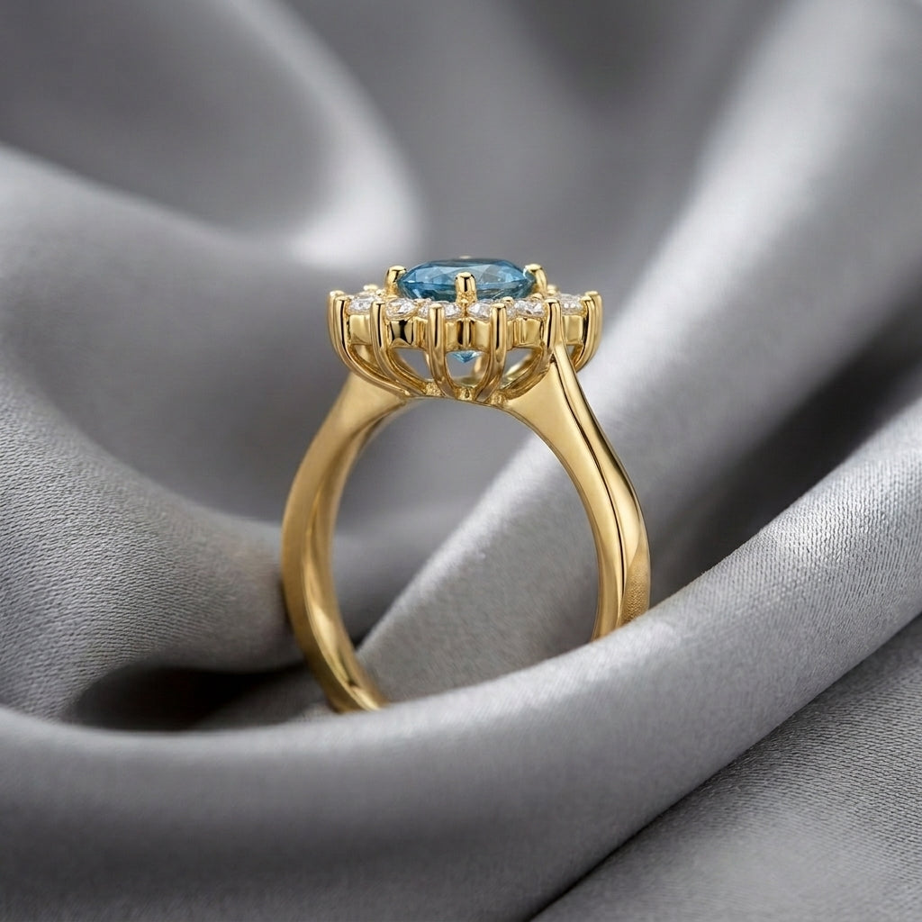 Natural Swiss Blue Topaz Petal Cluster Ring