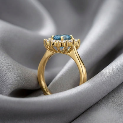 Natural Swiss Blue Topaz Petal Cluster Ring