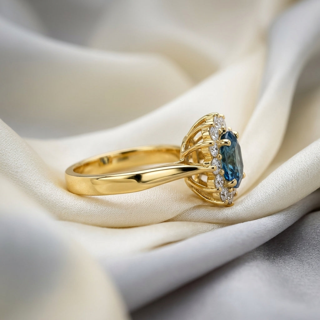 Natural Swiss Blue Topaz Petal Cluster Ring