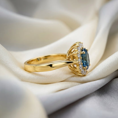 Natural Swiss Blue Topaz Petal Cluster Ring