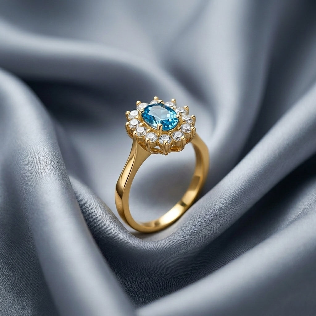 Natural Swiss Blue Topaz Petal Cluster Ring