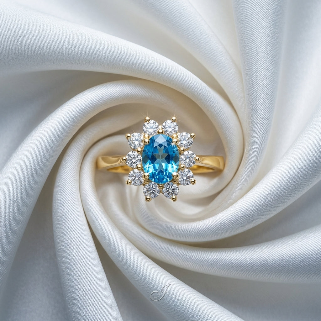 Natural Swiss Blue Topaz Petal Cluster Ring