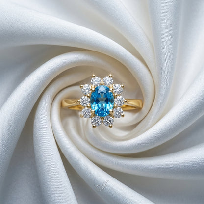Natural Swiss Blue Topaz Petal Cluster Ring
