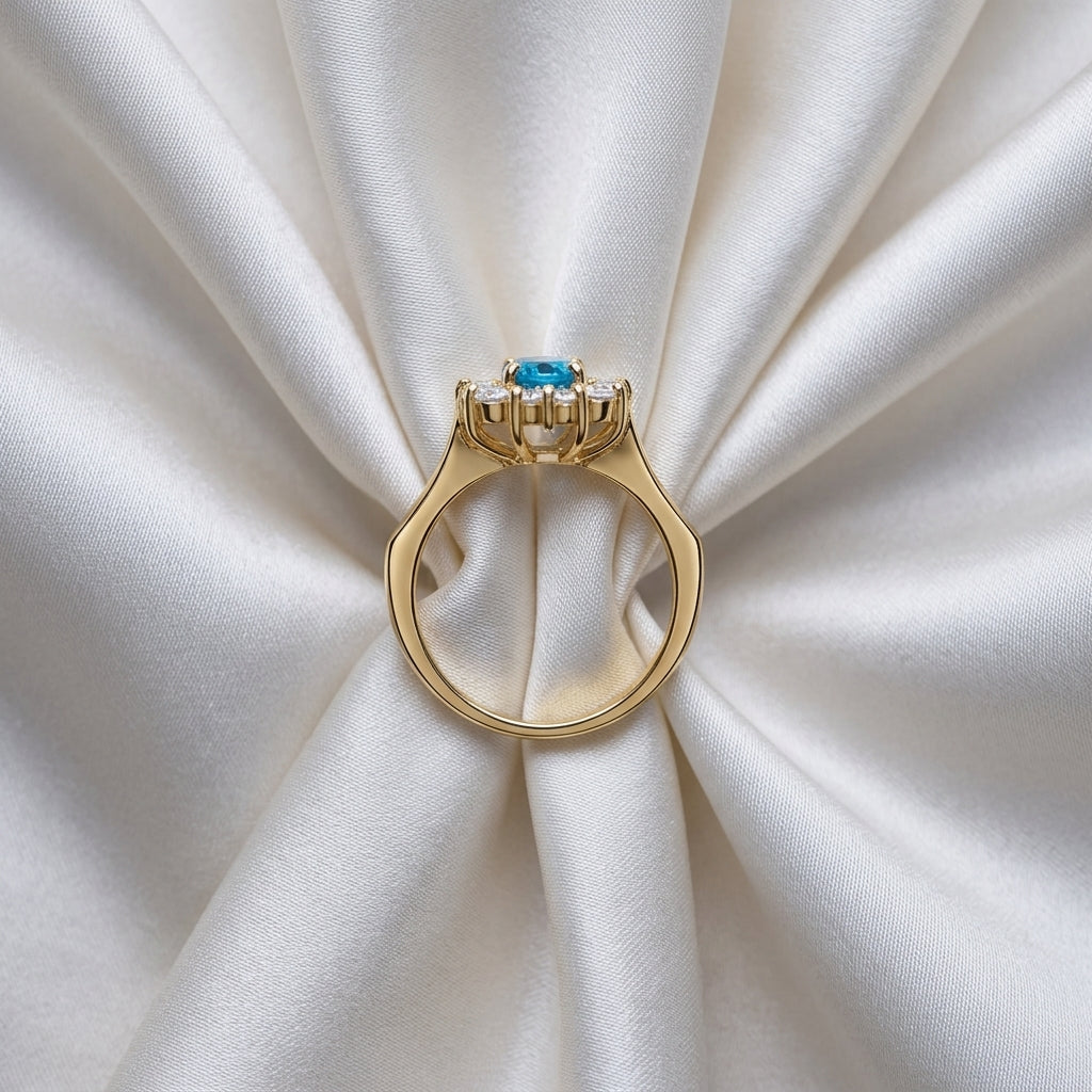 Natural Swiss Blue Topaz Petal Cluster Ring