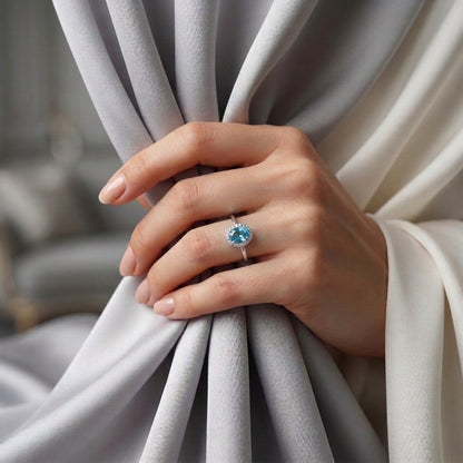 Natural Swiss Blue Topaz Venus Ring in 925 Sterling Silver