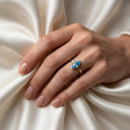 Natural Swiss Blue Topaz Marquise Ring in 925 Sterling Silver