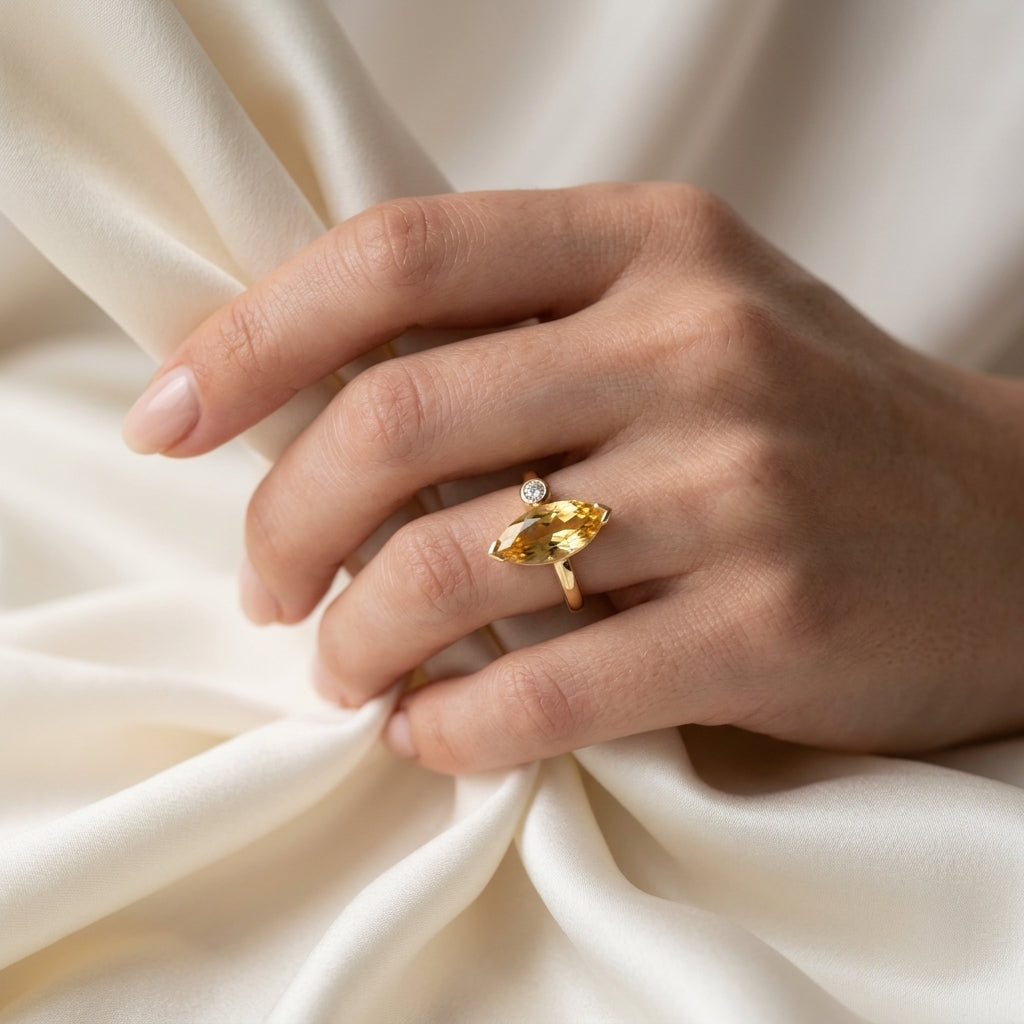 Natural Citrine Marquise Ring in 925 Sterling Silver