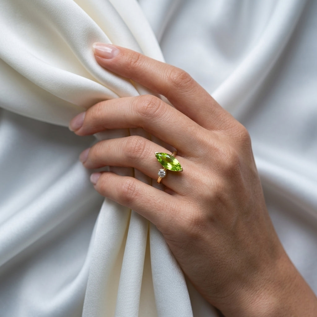 Natural Peridot Marquise Ring in 925 Sterling Silver