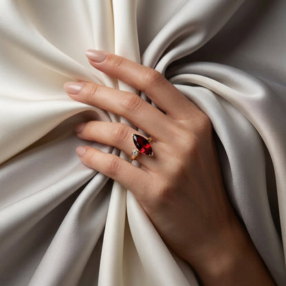 Natural Red Garnet Marquise Ring in 925 Sterling Silver