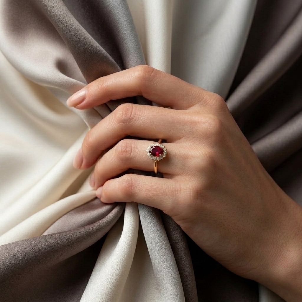 Natural Red Garnet The Dahlia Ring in 925 Sterling Silver