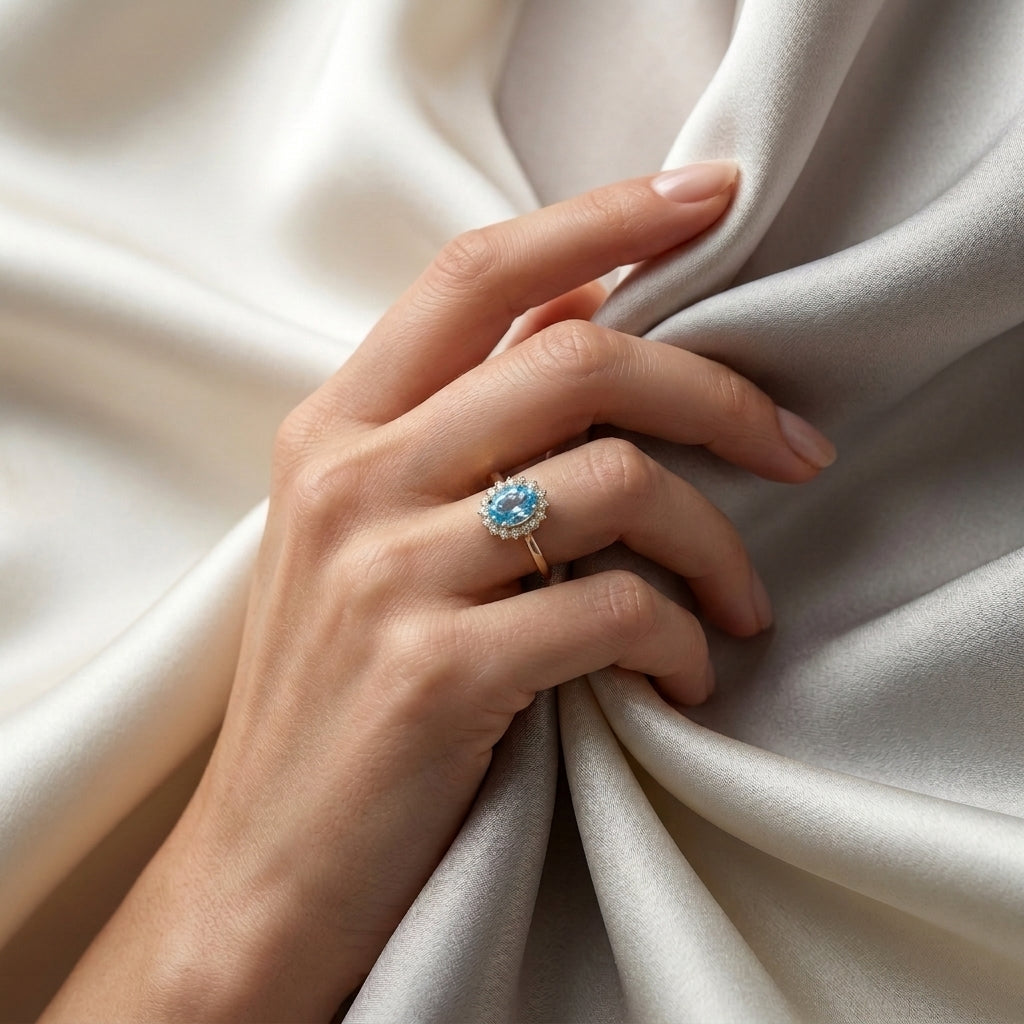Natural Swiss Blue Topaz The Dahlia Ring in 925 Sterling Silver