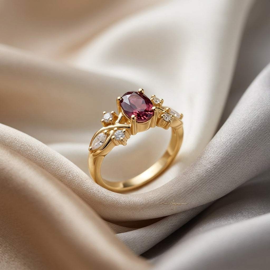Natural Red Garnet The Willow Ring in 925 Sterling Silver