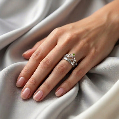 Natural Peridot Crown Ring in 925 Sterling Silver