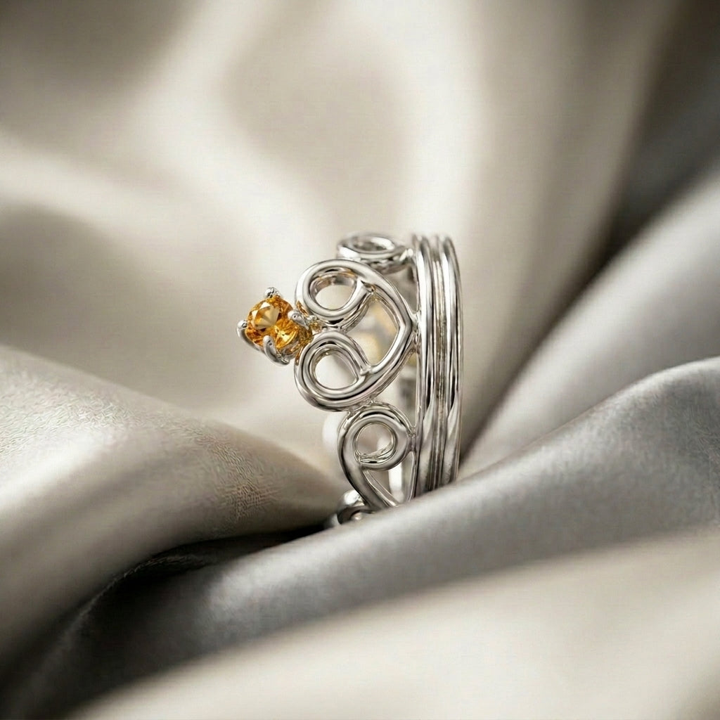 Natural Citrine Crown Ring in 925 Sterling Silver