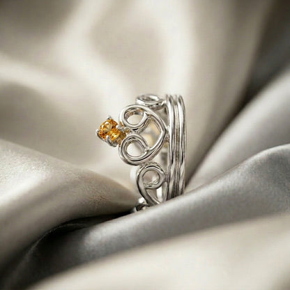 Natural Citrine Crown Ring in 925 Sterling Silver