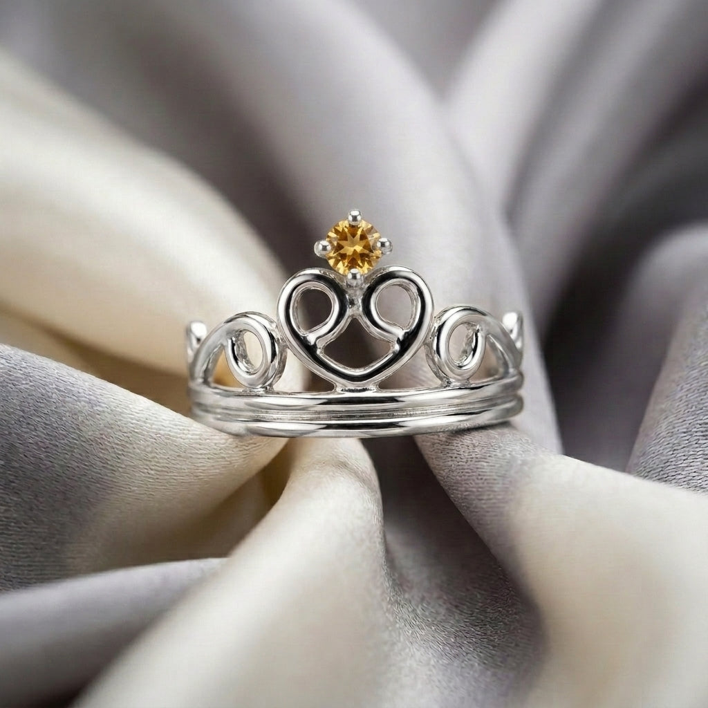 Natural Citrine Crown Ring in 925 Sterling Silver