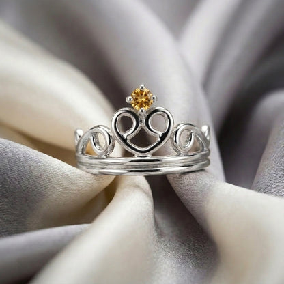 Natural Citrine Crown Ring in 925 Sterling Silver
