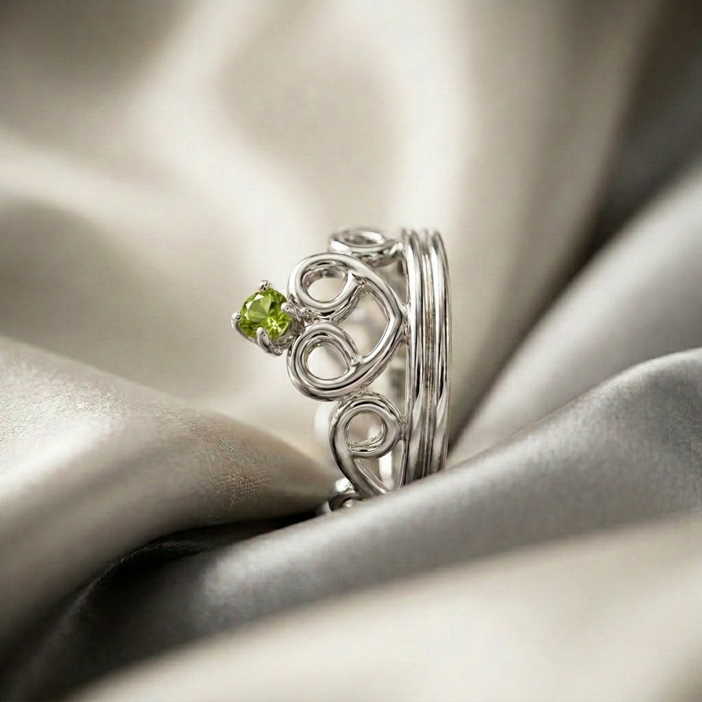 Natural Peridot Crown Ring in 925 Sterling Silver