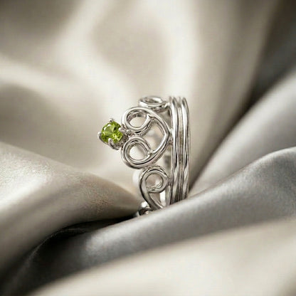 Natural Peridot Crown Ring in 925 Sterling Silver