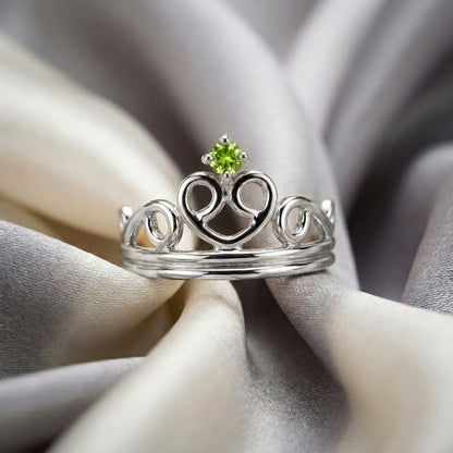 Natural Peridot Crown Ring in 925 Sterling Silver