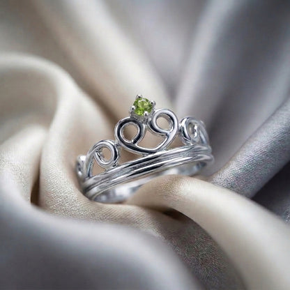 Natural Peridot Crown Ring in 925 Sterling Silver