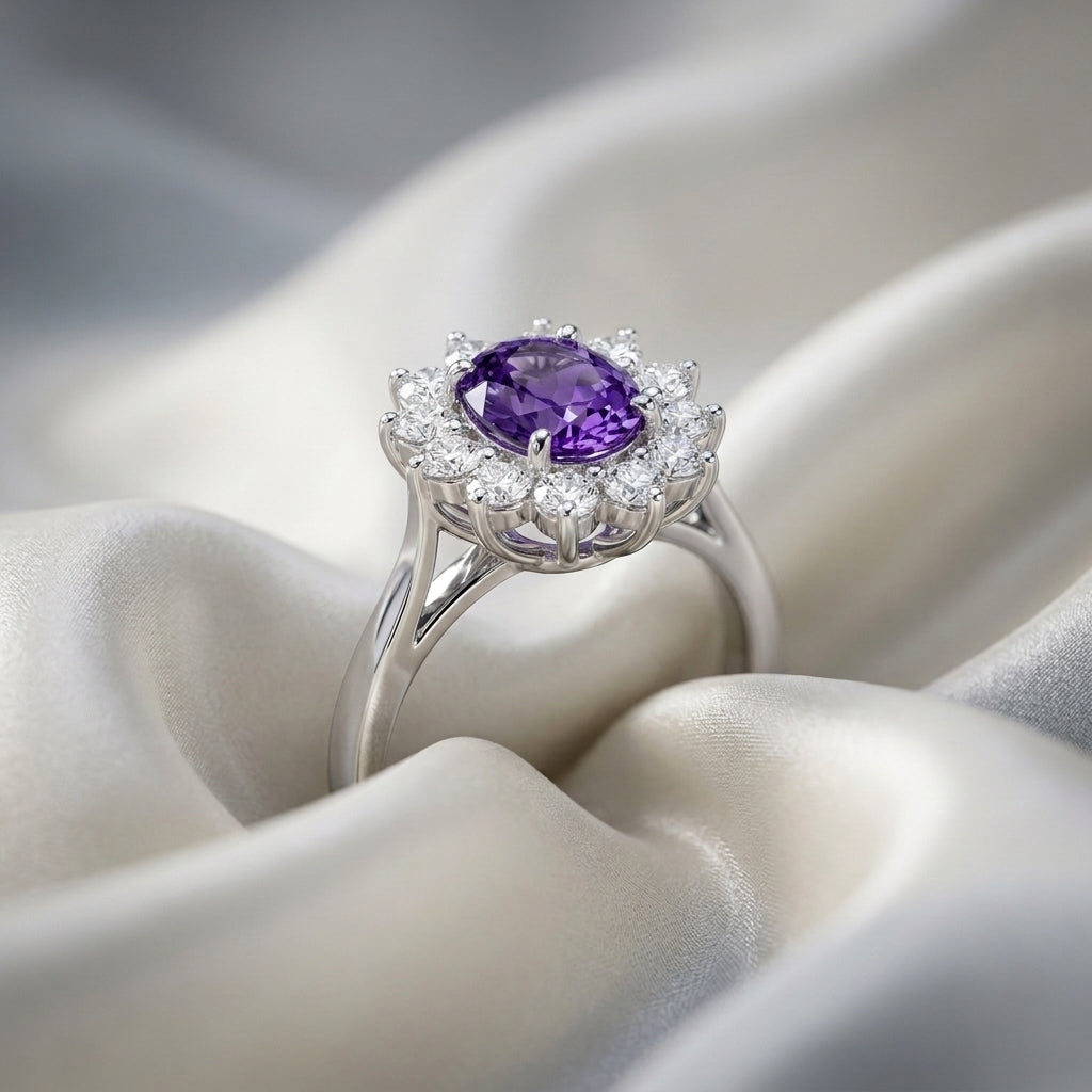 Natural Amethyst Roselle Ring in 925 Sterling Silver