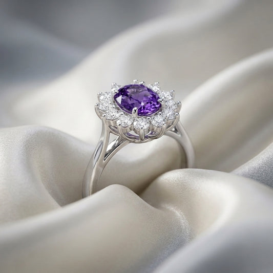 Natural Amethyst Roselle Ring in 925 Sterling Silver