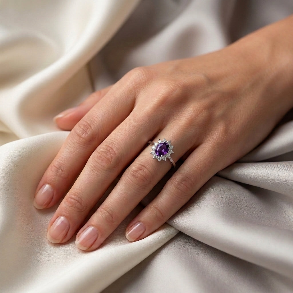 Natural Amethyst Roselle Ring in 925 Sterling Silver