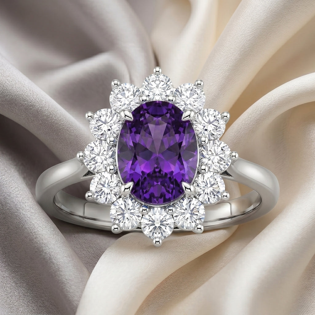 Natural Amethyst Roselle Ring in 925 Sterling Silver