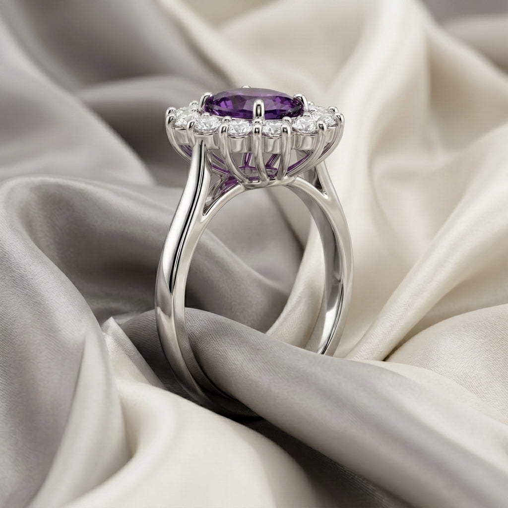 Natural Amethyst Roselle Ring in 925 Sterling Silver