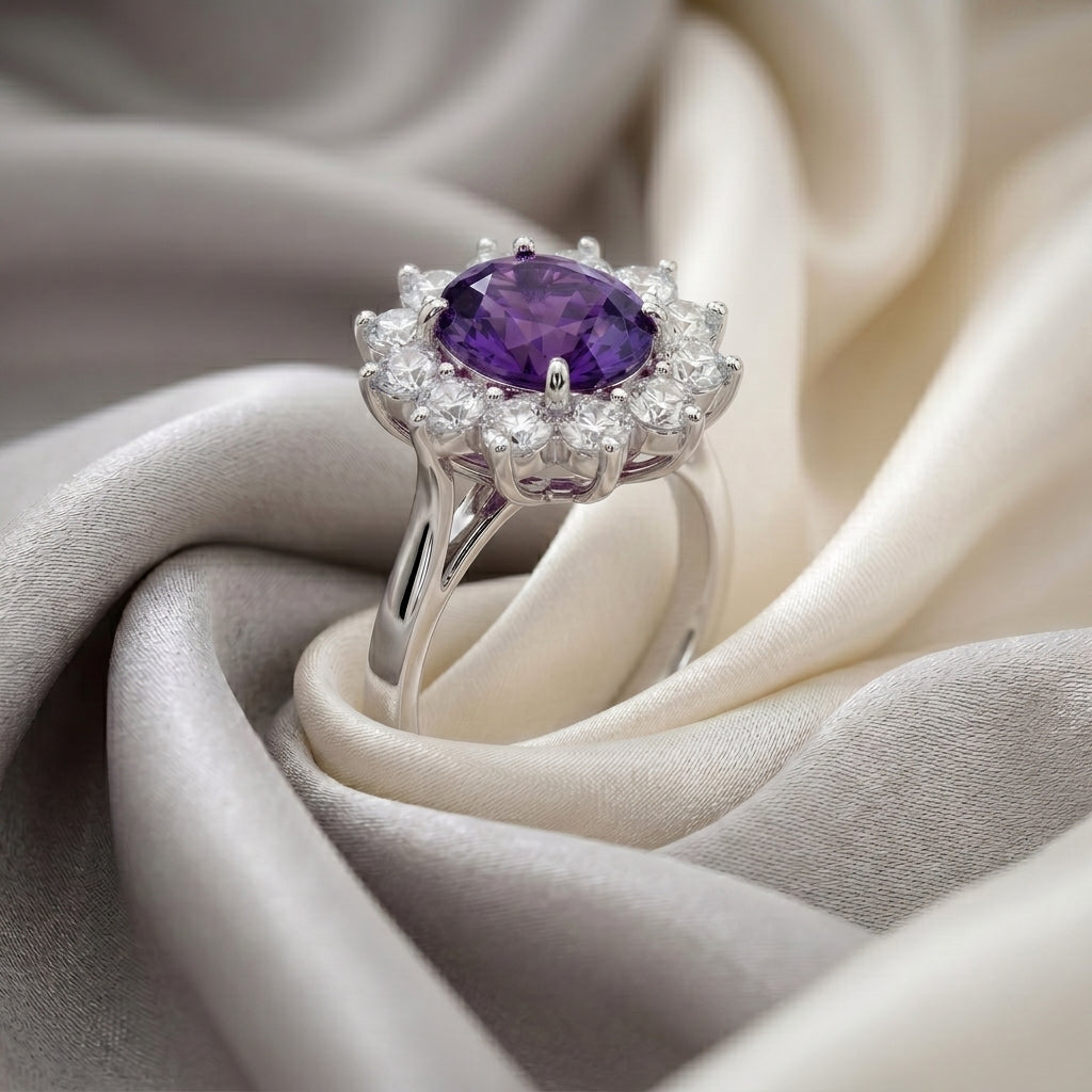 Natural Amethyst Roselle Ring in 925 Sterling Silver