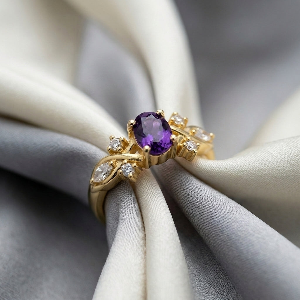 Natural Amethyst The Willow Ring in 925 Sterling Silver