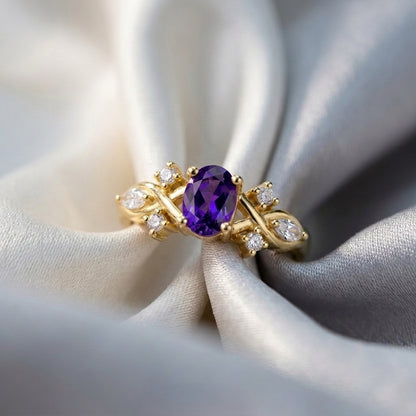 Natural Amethyst The Willow Ring in 925 Sterling Silver