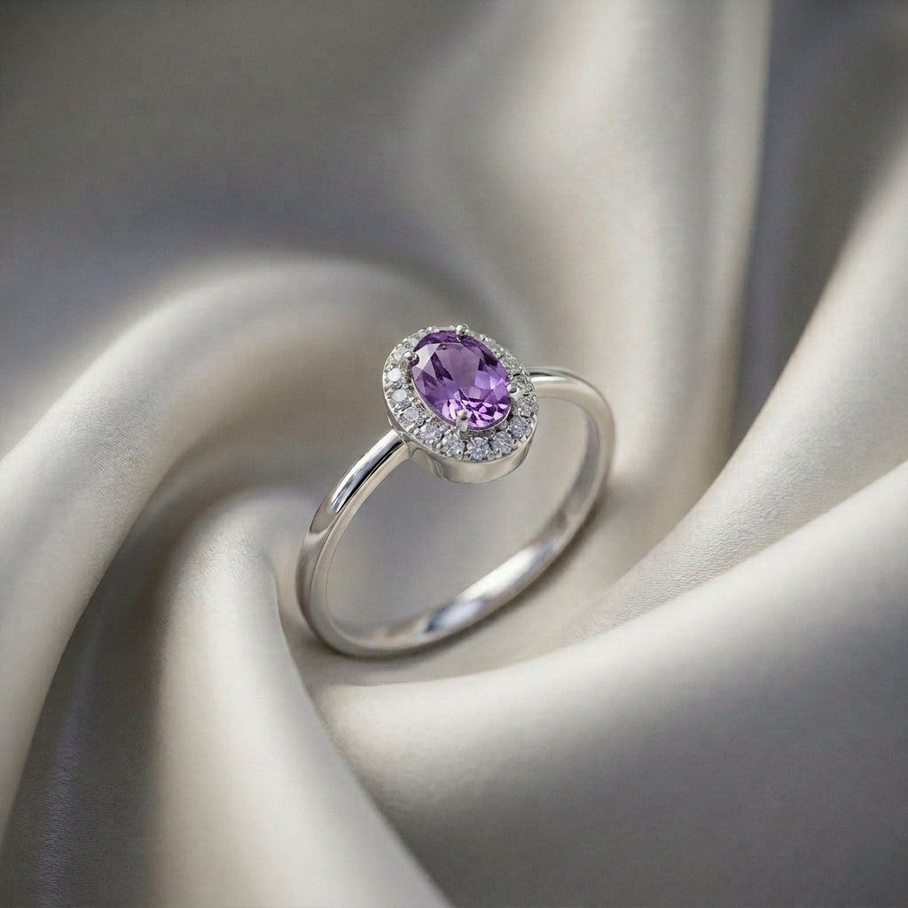 Natural Amethyst Venus Ring in 925 Sterling Silver