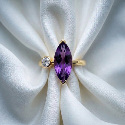 Natural Amethyst Marquise Ring in 925 Sterling Silver
