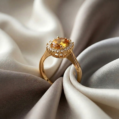 Natural Citrine The Dahlia Ring in 925 Sterling Silver