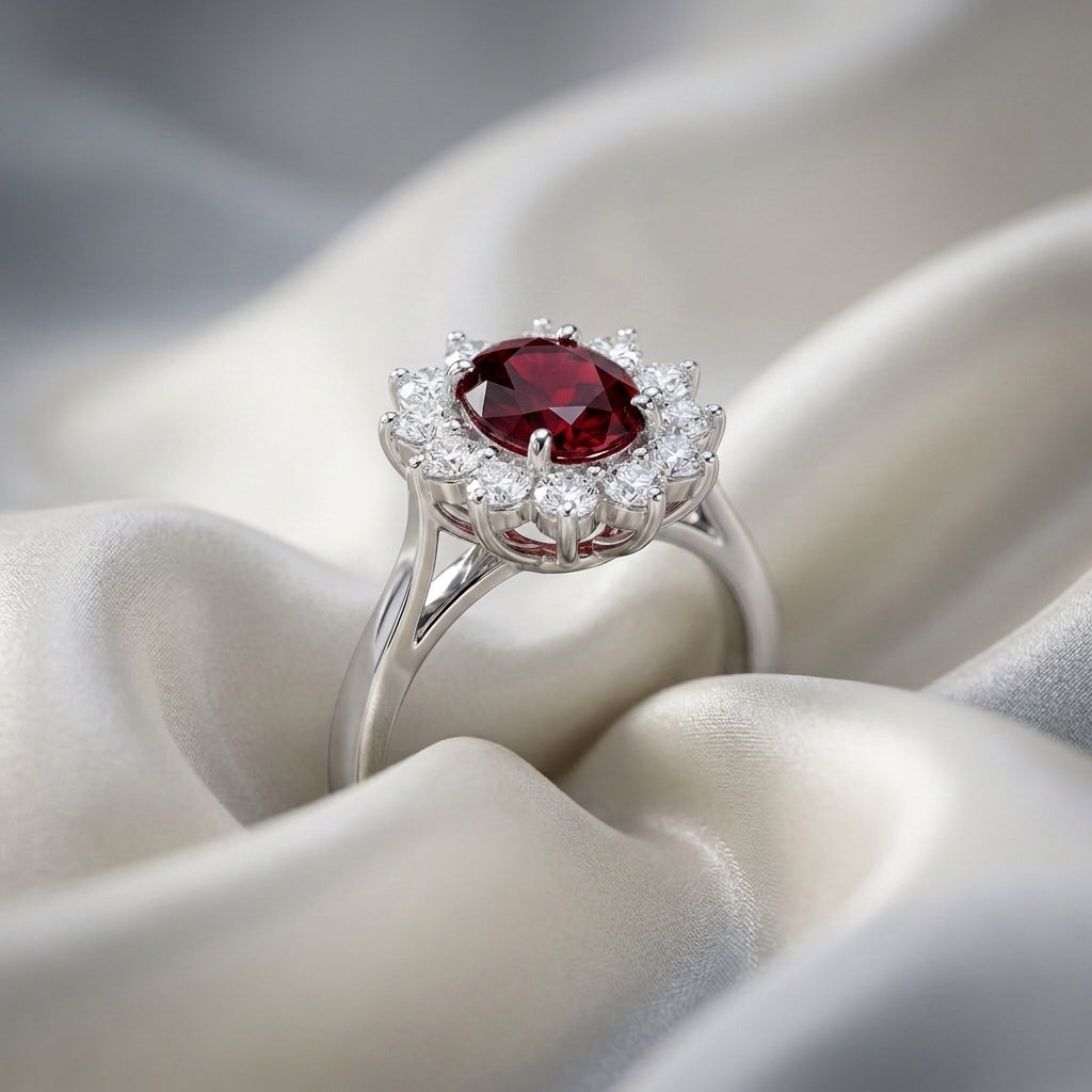 Natural Red Garnet Roselle Ring in 925 Sterling Silver