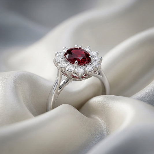 Natural Red Garnet Roselle Ring in 925 Sterling Silver
