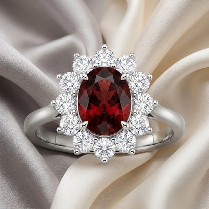 Natural Red Garnet Roselle Ring in 925 Sterling Silver